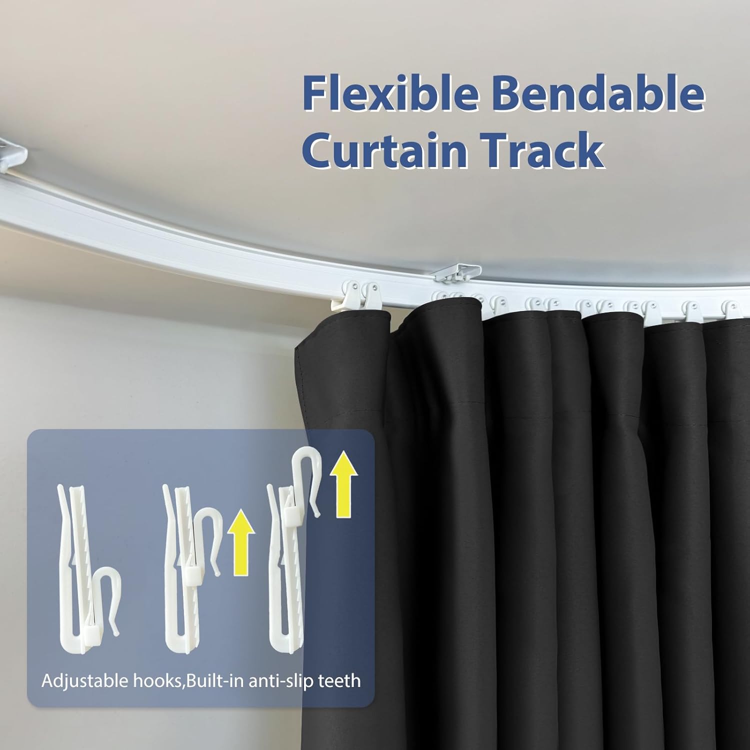 Room Divider Curtains Ceiling Mounted Track Sets Extra Wide Blackout Curtain Flexible Tracks for Bedroom Privacy Partition Separator, 1 Panel Black Drape and White Rail, W8.3 x H7ft