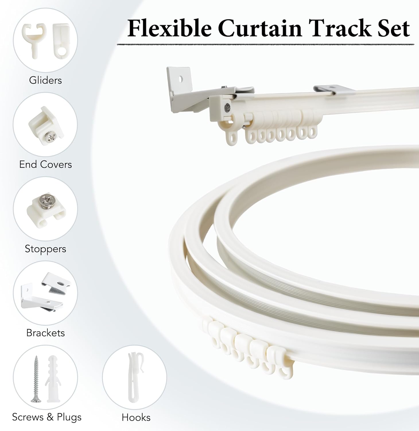 RYB HOME Blackout Room Divider Curtains with Flexible Track Ceiling&Wall Mount, Thermal Insulated Extra Wide Long Track Curtains with Hooks for Living Room, W100 x L84 inch Long, 1 Panel, Black