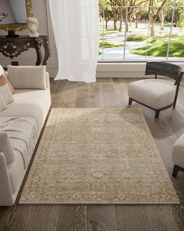 8x10 Area Rugs Washable Rug: Large Living Room Rug Stain Resistant Distressed Vintage Boho Carpet Non Slip Low Pile Faux Wool Soft Rugs for Bedroom Bedside Indoor Farmhouse Kids Playroom Dining Room