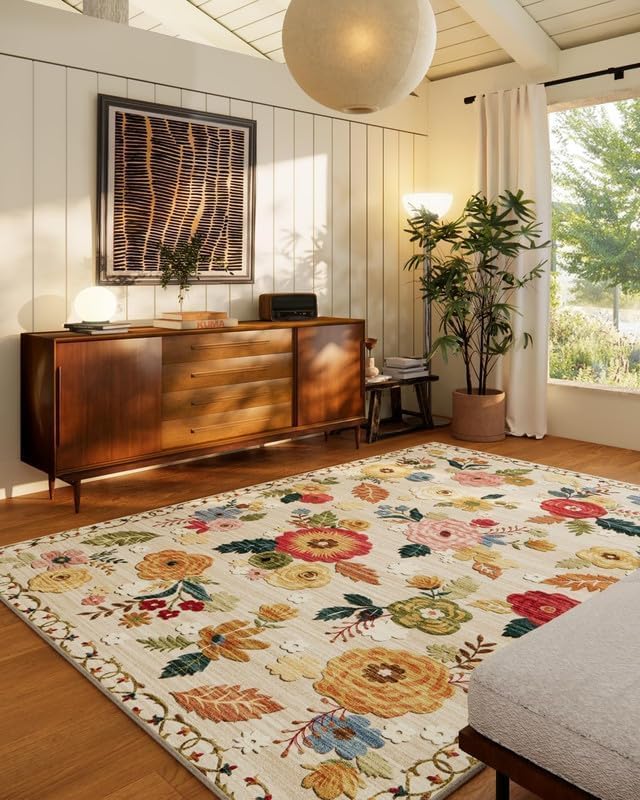 8x10 Area Rugs Washable Rug: Large Living Room Rug Stain Resistant Distressed Vintage Boho Carpet Non Slip Low Pile Faux Wool Soft Rugs for Bedroom Bedside Indoor Farmhouse Kids Playroom Dining Room