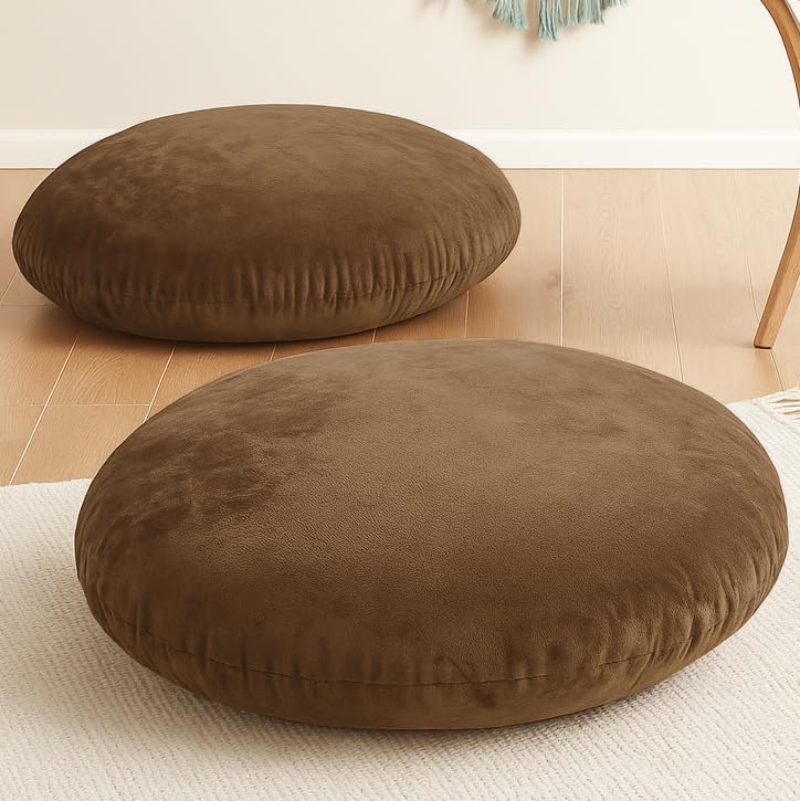 Codi Meditation Cushions Set of 2 – Large Round Floor Pillows for Adults with Removable Washable Cover, Soft and Supportive Floor Cushion for Yoga, Seating and Dog Bed, 32 inch - Grey