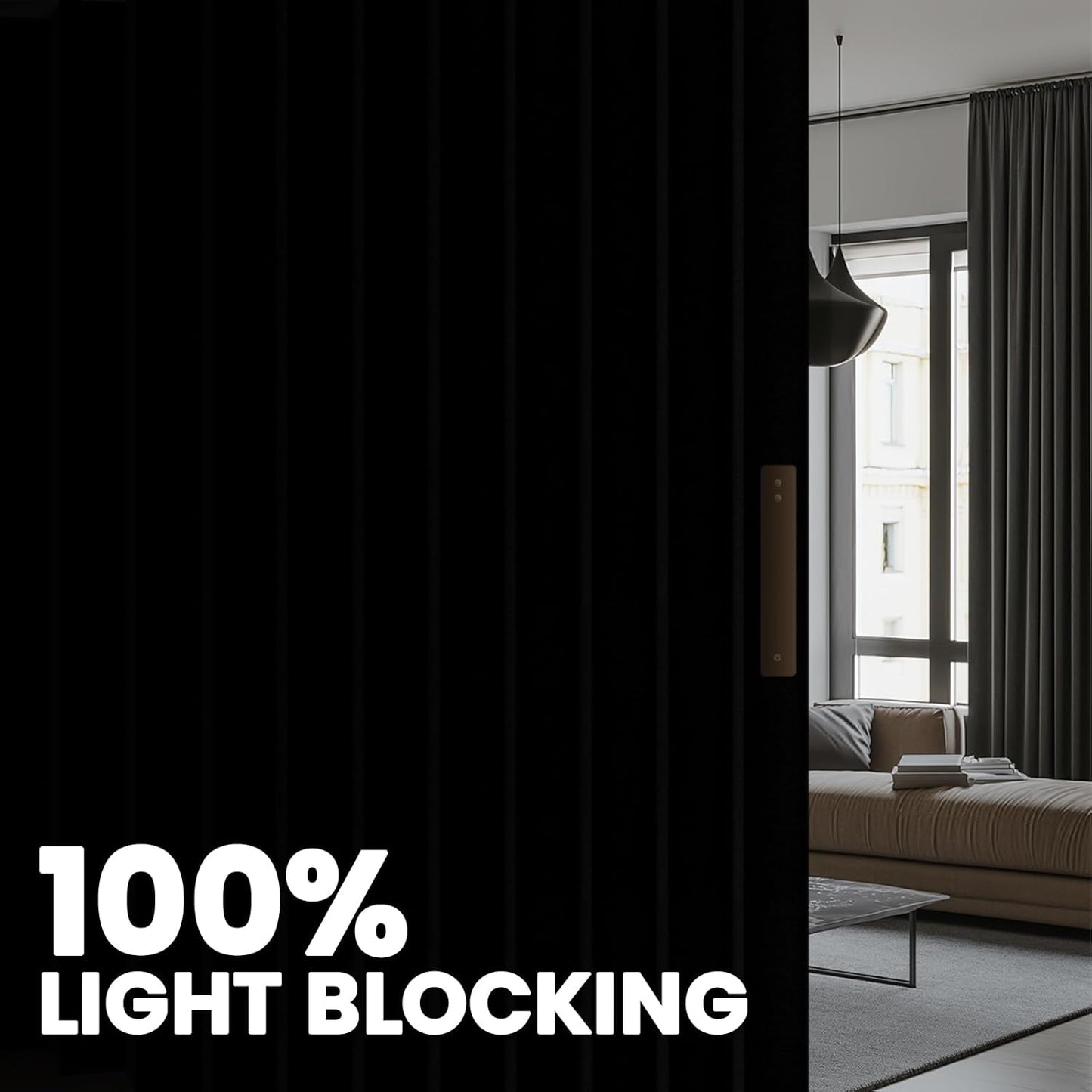 100% Blackout Accordion Room Divider Curtains - with Flexible Ceiling Track Total Privacy Sound Proof Curtains Suitable for Bedroom Patio Sliding Door(Black, W100 x L84, 1 Pack)