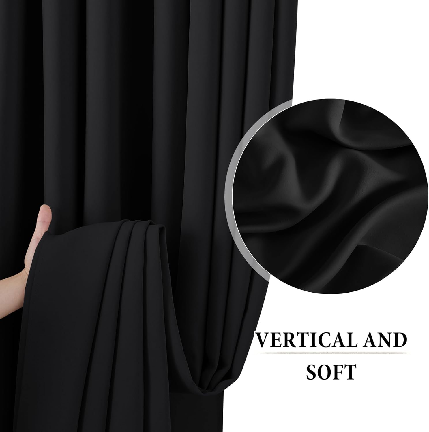 RYB HOME Blackout Room Divider Curtains with Flexible Track Ceiling&Wall Mount, Thermal Insulated Extra Wide Long Track Curtains with Hooks for Living Room, W100 x L84 inch Long, 1 Panel, Black