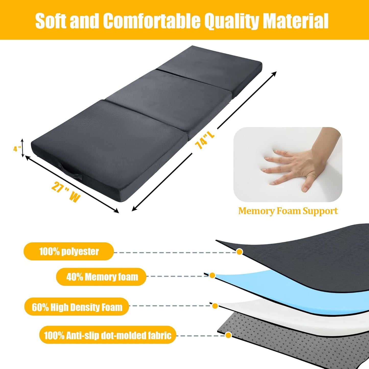 BALAPET Floor Lounger Pillow,Foldable Soft Memory Foam Floor Pillow Portable 3-Piece Folding Pillow with Handle,Suit for Meditation,Playing,Yoga,Reading,Sleeping(Dark Gray)