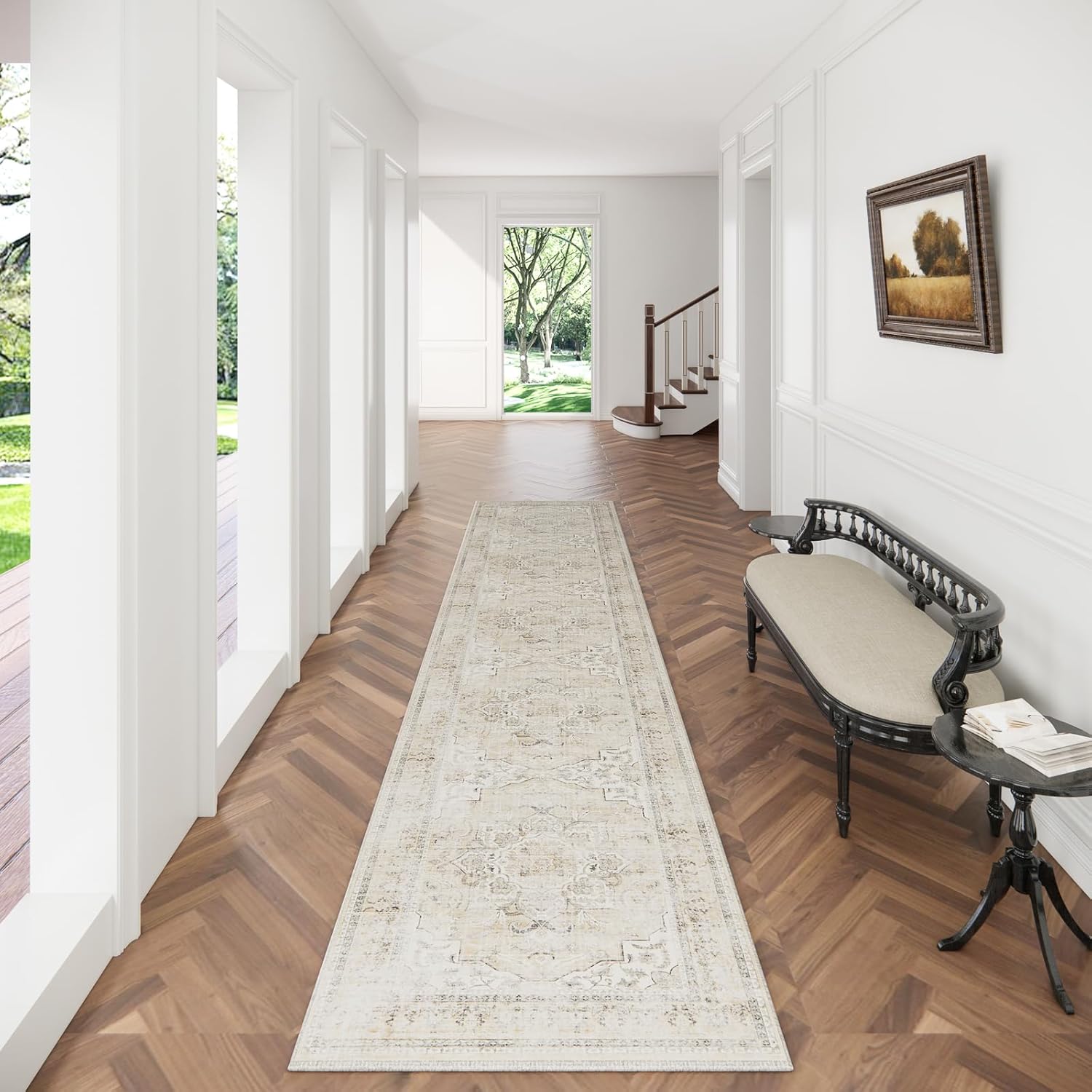 8x10 Area Rugs Washable Rug: Large Living Room Rug Stain Resistant Distressed Vintage Boho Carpet Non Slip Low Pile Faux Wool Soft Rugs for Bedroom Bedside Indoor Farmhouse Kids Playroom Dining Room