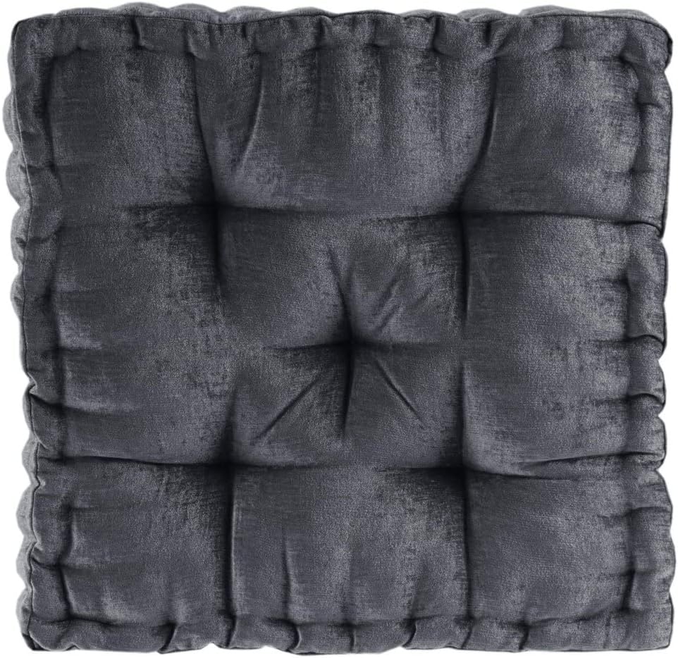 Intelligent Design Large Floor Pillow for Adults Yoga or Meditation Cushion with Handle, Floor Cushion for Board Games, Lustrous Chenille Tufted, Handsewn Scalloped Edge, Azza, 24" x 24" x 5" Blush