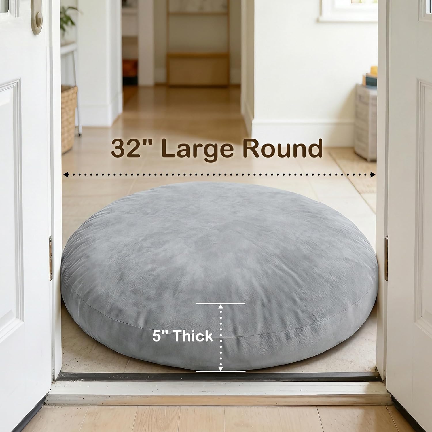 Codi Meditation Cushions Set of 2 – Large Round Floor Pillows for Adults with Removable Washable Cover, Soft and Supportive Floor Cushion for Yoga, Seating and Dog Bed, 32 inch - Grey