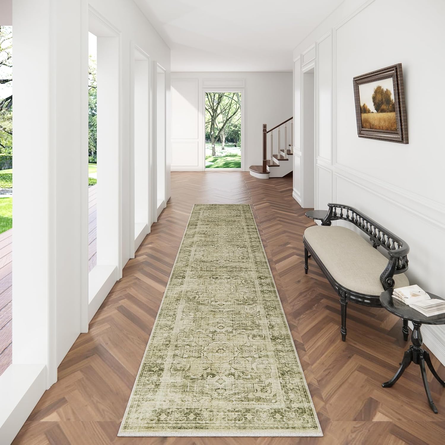 8x10 Area Rugs Washable Rug: Large Living Room Rug Stain Resistant Distressed Vintage Boho Carpet Non Slip Low Pile Faux Wool Soft Rugs for Bedroom Bedside Indoor Farmhouse Kids Playroom Dining Room