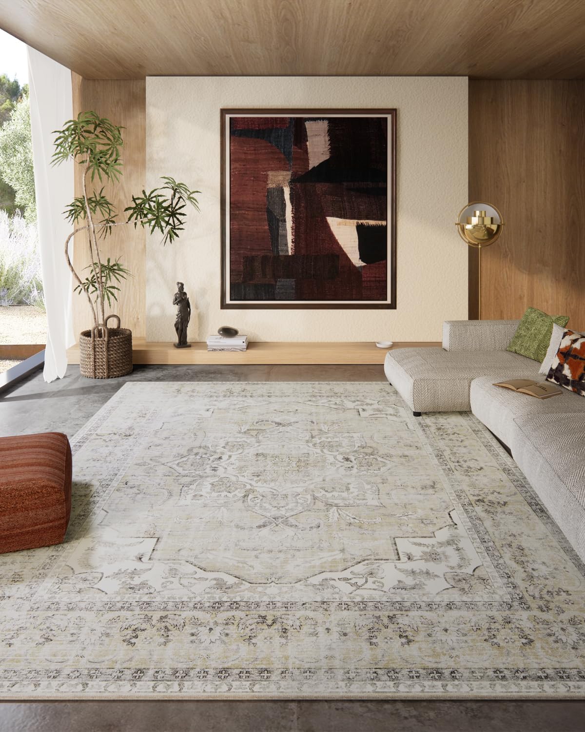 8x10 Area Rugs Washable Rug: Large Living Room Rug Stain Resistant Distressed Vintage Boho Carpet Non Slip Low Pile Faux Wool Soft Rugs for Bedroom Bedside Indoor Farmhouse Kids Playroom Dining Room