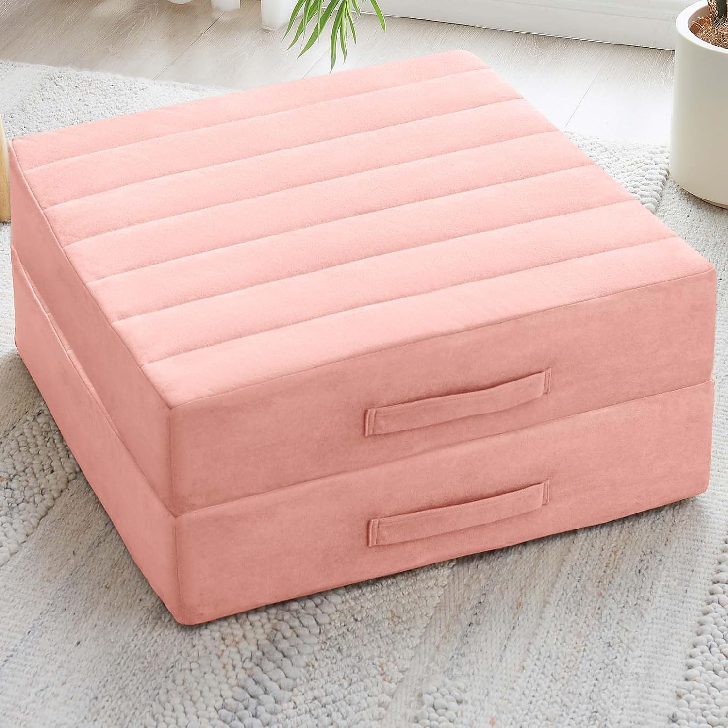 2 Pcs High Density Foam Floor Pillow - Upgraded Large Pillows Seating for Adults - Outdoor Floor Cushion with Soft Tufted Cover - Yoga Pillows for Sitting On Floor - 22 Inch Grey