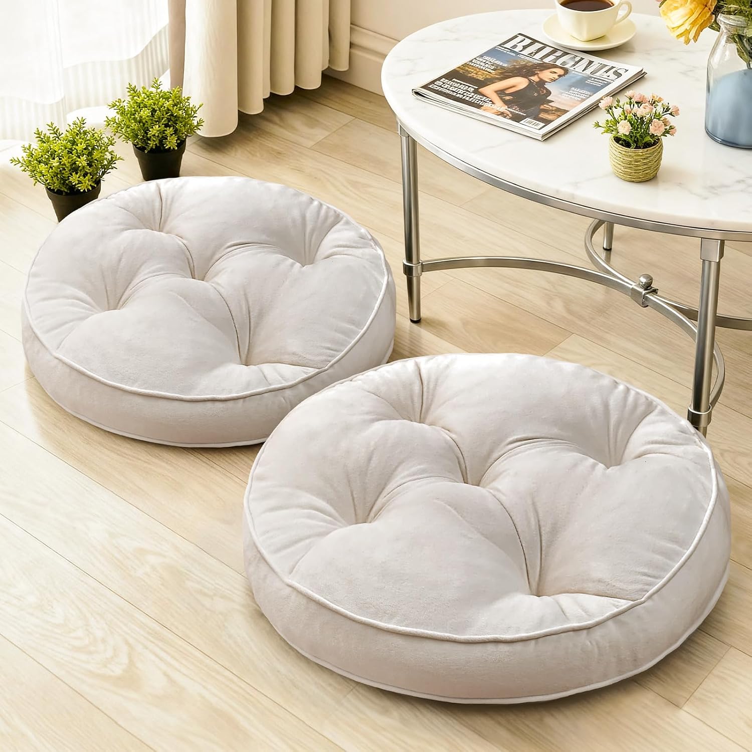 Floor Pillow Set of 4, Memory Foam Meditation Cushion, Floor Cushions for Adults Sitting, Large Square Seat Cushions for Yoga, Living Room, 20x20 Inch (Grey)