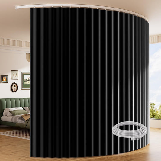 Room Divider Ceiling Curtain W/Flexible Track Sets, (180W x 96L) inch Extra Long Blackout Curtains for Bedroom Ceilling Mount Wall Divider for Room Partition, Privacy Room Divider Panel, Black Drape