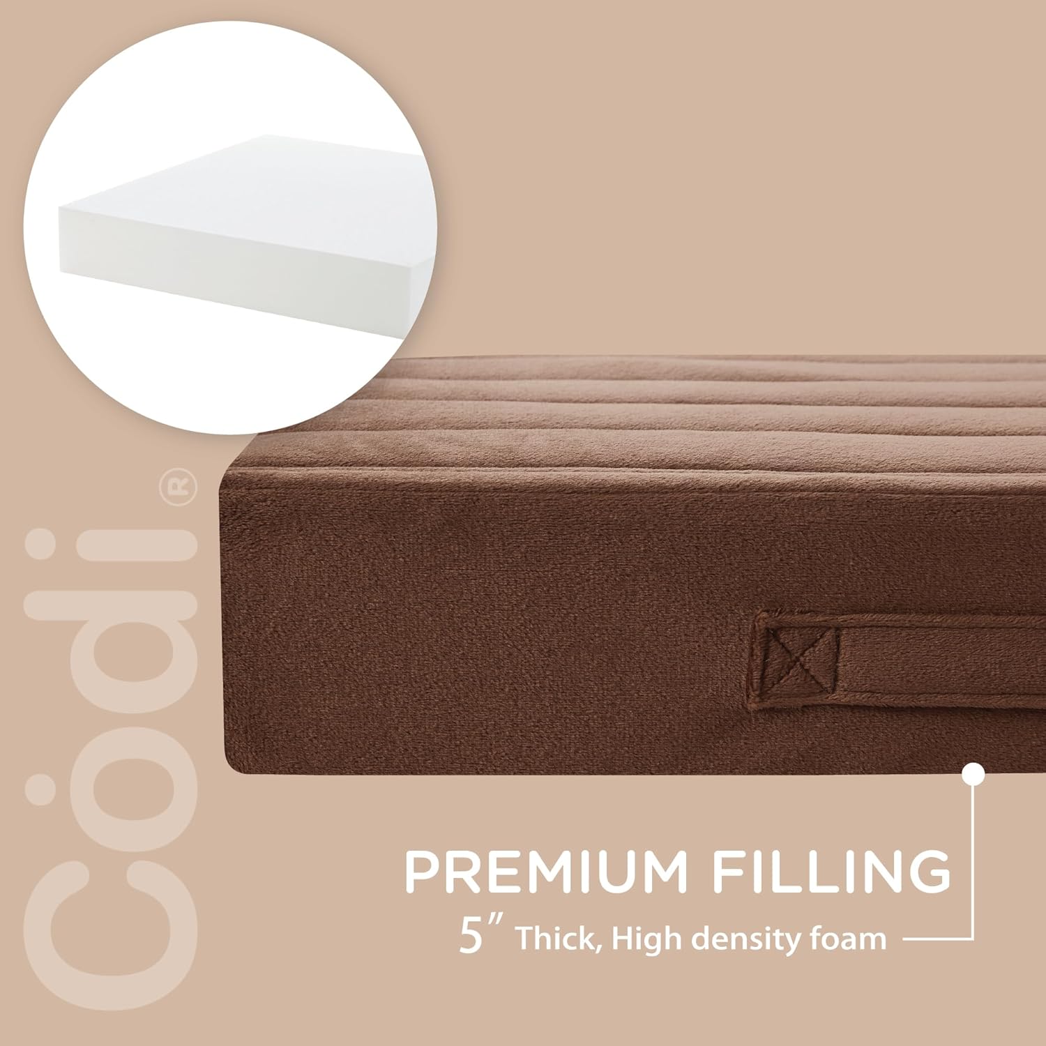 Codi High Density Foam Floor Pillow 2 Sets, 5" Thick Large Meditation Cushions Seating for Adults and Yoga Sitting, Washable Thick Couch Cushion with Soft Tufted Covers - 22 inch Coffee