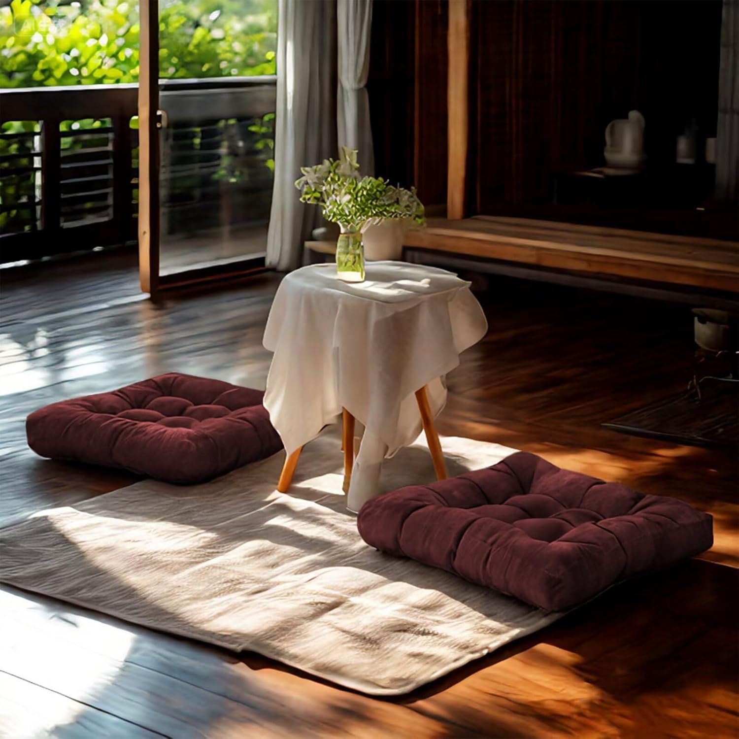 Meditation Floor Pillow Set of 2 Square Large Seat Pillows for Adults Tufted Corduroy Floor Cushion for Tatami Living Room Bedroom Yellow 22x22 Inch