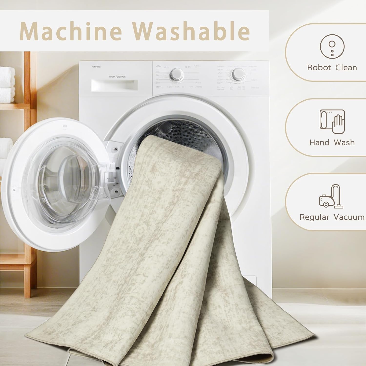 Washable Rugs 8x10 Area Rugs for Living Room,Ultra Soft Faux Wool Retro Rugs for Bedroom,Dining Room,Non Slip&Non-Shedding Low Pile Vintage Print Rug Indoor Large Carpets for Home Office Decor