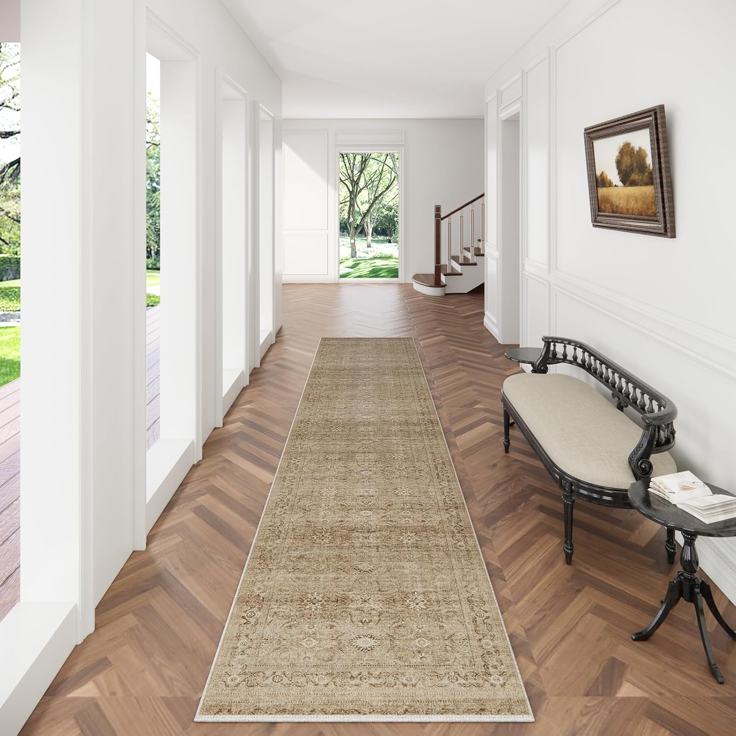 8x10 Area Rugs Washable Rug: Large Living Room Rug Stain Resistant Distressed Vintage Boho Carpet Non Slip Low Pile Faux Wool Soft Rugs for Bedroom Bedside Indoor Farmhouse Kids Playroom Dining Room