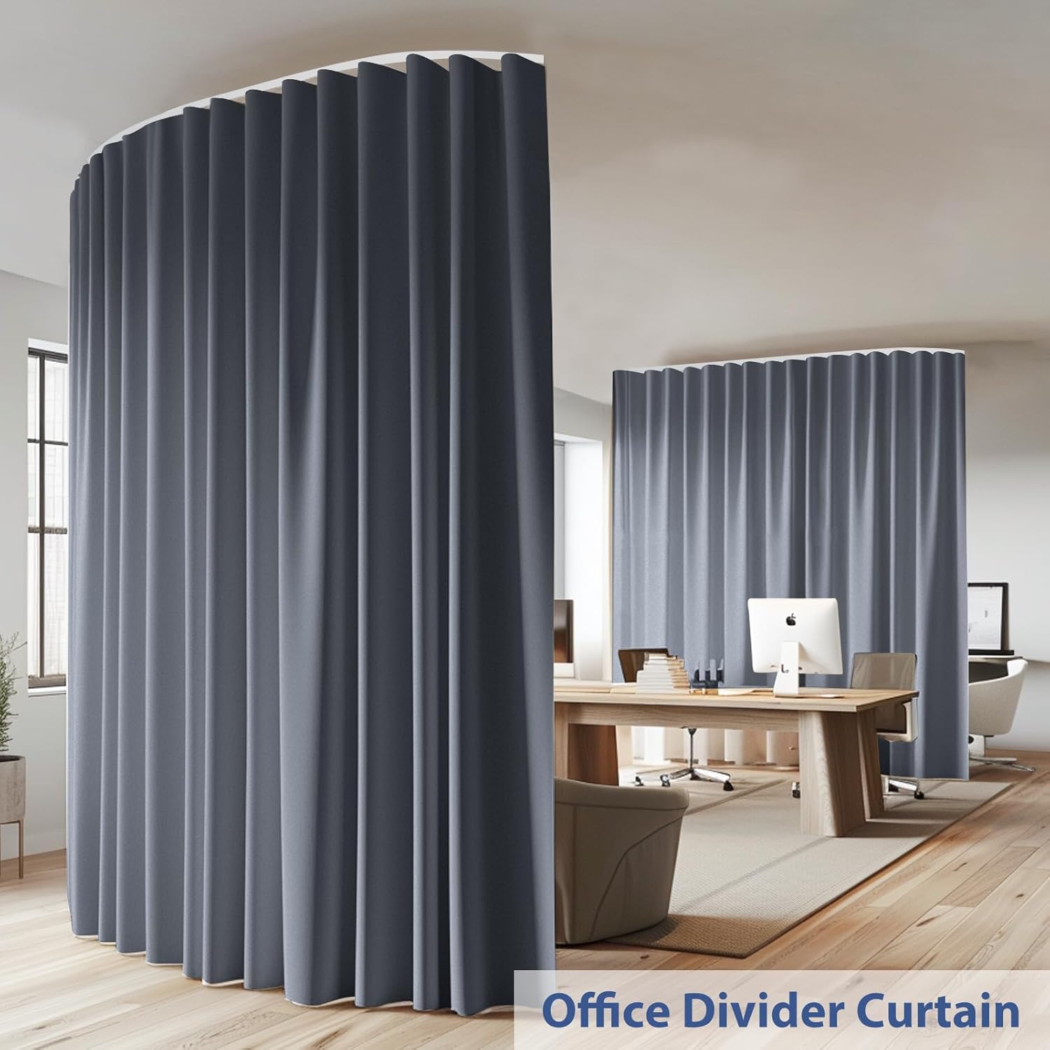 Room Divider Ceiling Mounted Curtains Track Sets Extra Wide Blackout Curtain Flexible Tracks for Bedroom Privacy Partition Separator, 1 Panel Grey Drape and White Rail, W8.3 x H8ft