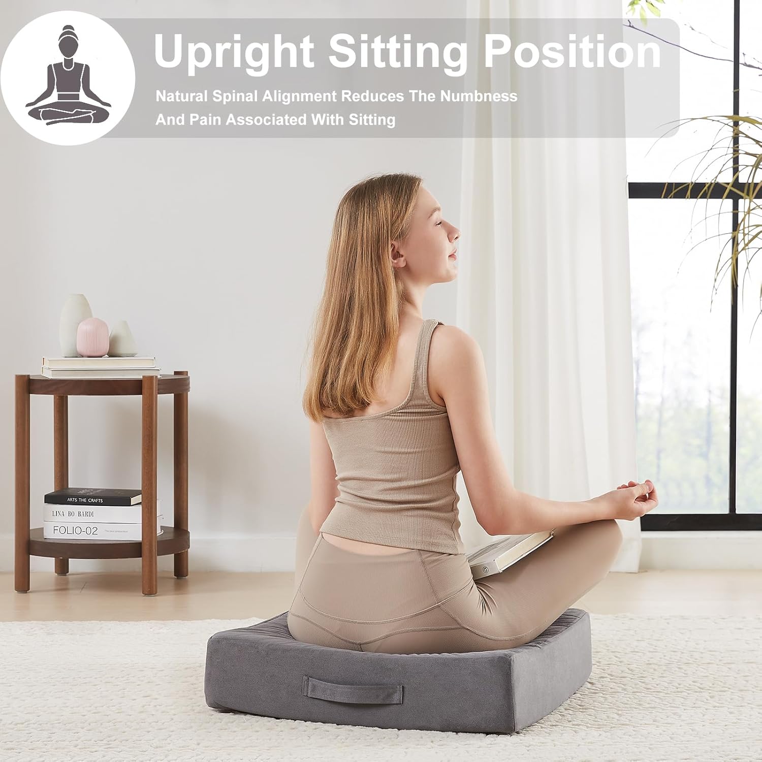 2 Pcs High Density Foam Floor Pillow - Upgraded Large Pillows Seating for Adults - Outdoor Floor Cushion with Soft Tufted Cover - Yoga Pillows for Sitting On Floor - 22 Inch Grey