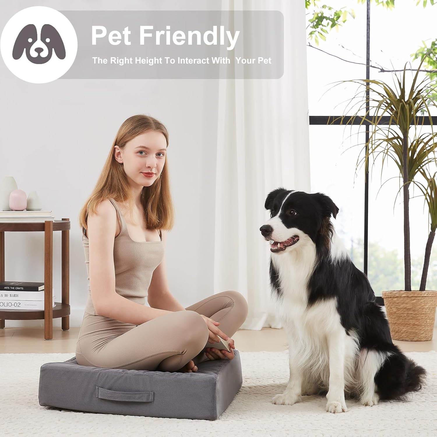 2 Pcs High Density Foam Floor Pillow - Upgraded Large Pillows Seating for Adults - Outdoor Floor Cushion with Soft Tufted Cover - Yoga Pillows for Sitting On Floor - 22 Inch Grey