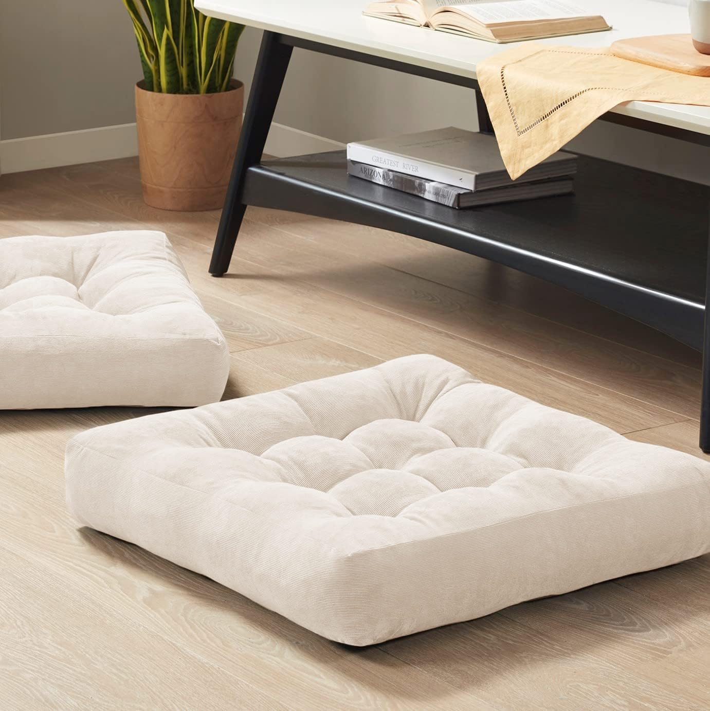 Meditation Floor Pillow Set of 2, Round Large Pillows Seating for Adults, Tufted Corduroy Cushion for Tatami Living Room, Grey, 22 Inch