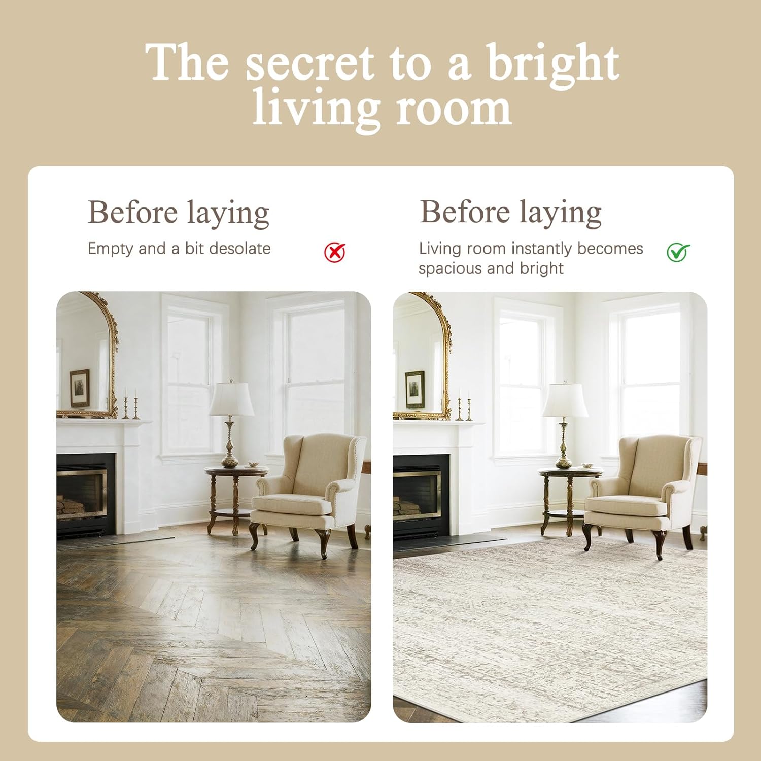 Washable Rugs 8x10 Area Rugs for Living Room,Ultra Soft Faux Wool Retro Rugs for Bedroom,Dining Room,Non Slip&Non-Shedding Low Pile Vintage Print Rug Indoor Large Carpets for Home Office Decor