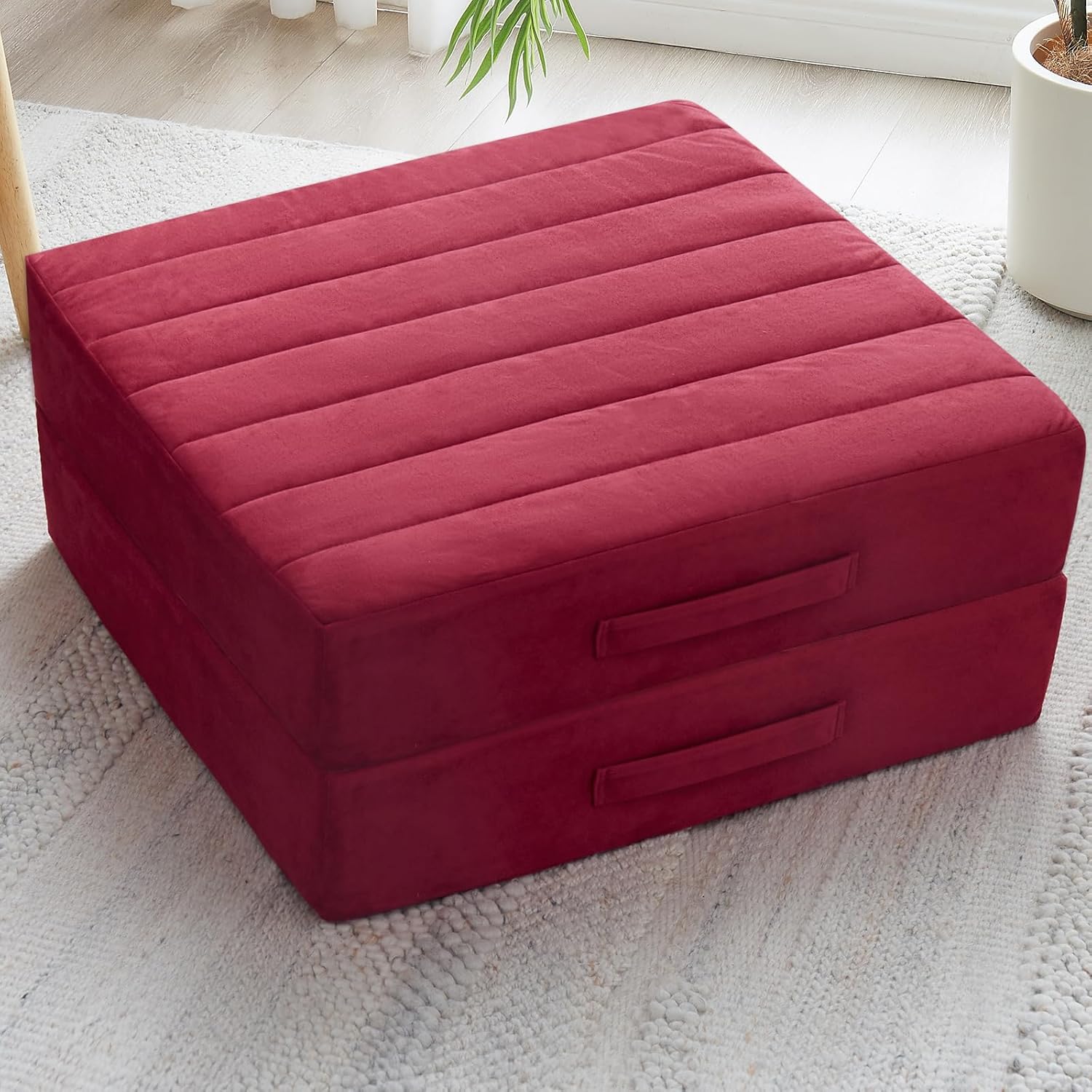 2 Pcs High Density Foam Floor Pillow - Upgraded Large Pillows Seating for Adults - Outdoor Floor Cushion with Soft Tufted Cover - Yoga Pillows for Sitting On Floor - 22 Inch Grey