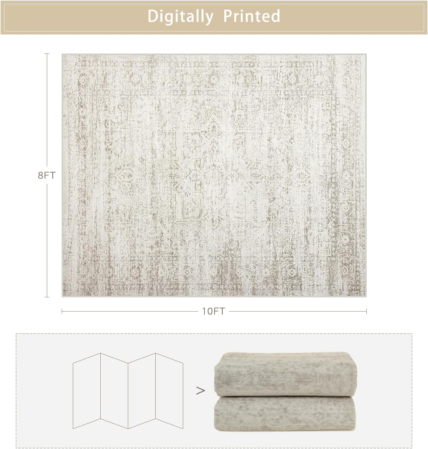 Washable Rugs 8x10 Area Rugs for Living Room,Ultra Soft Faux Wool Retro Rugs for Bedroom,Dining Room,Non Slip&Non-Shedding Low Pile Vintage Print Rug Indoor Large Carpets for Home Office Decor