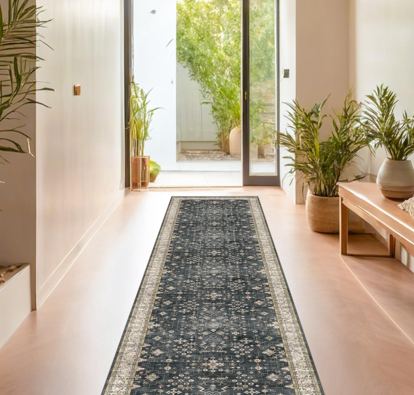 Black Farmhouse Washable 8x10 Area Rugs for Living Room, Bedroom, Dining Room Kitchen Table Rug for Under Table, Office, Dark Charcoal Tumble Stain Resistant Non-Slip Large Washable (8x10 Black/Multi)