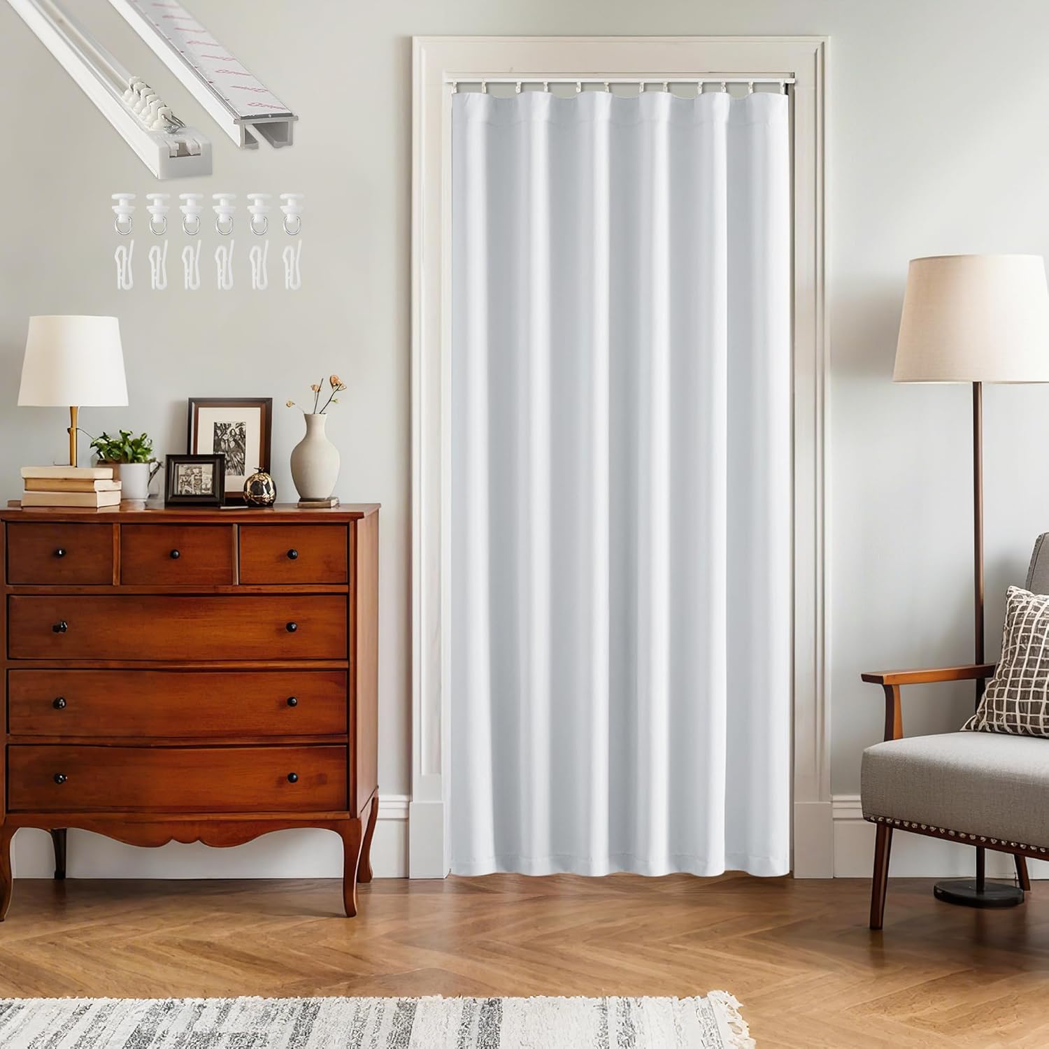 RYB HOME Blackout Room Divider Curtains with Flexible Track Ceiling&Wall Mount, Thermal Insulated Extra Wide Long Track Curtains with Hooks for Living Room, W100 x L84 inch Long, 1 Panel, Black