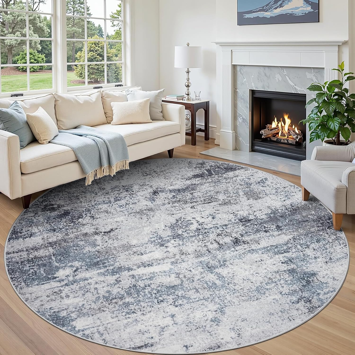 8x10 Area Rugs for Living Room Rug Washable: Abstract Large Rug for Dining Room Bedroom Carpet Non Slip 8 by 10 Indoor Modern Nursery Home Office Blue Grey