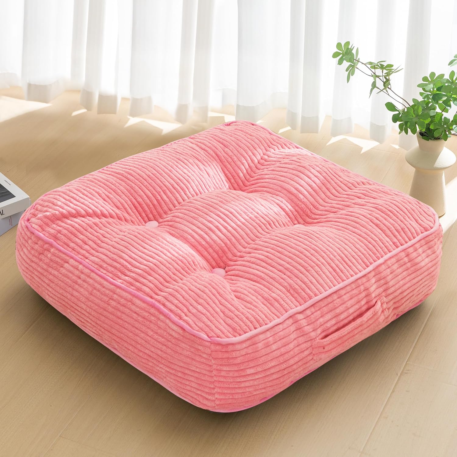 Washable Floor Pillow Cushion for Adults, Meditation Cushion Pillow, Large Square Floor Sitting, Removable Tufted Corduroy Cover, for Tatami Living Room or Yoga, 22x22 Inch, 2Pack, Machine Washable