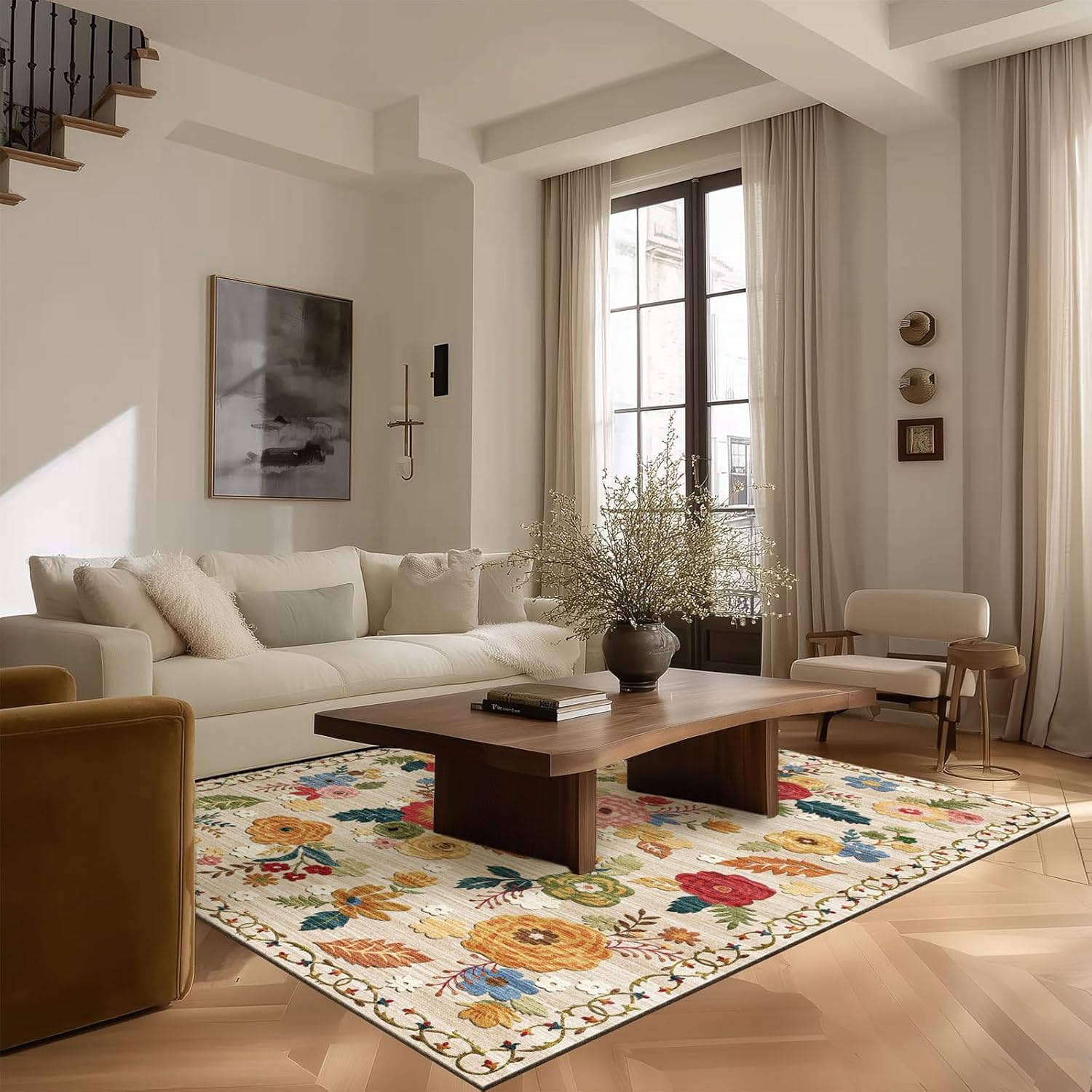 8x10 Area Rugs Washable Rug: Large Living Room Rug Stain Resistant Distressed Vintage Boho Carpet Non Slip Low Pile Faux Wool Soft Rugs for Bedroom Bedside Indoor Farmhouse Kids Playroom Dining Room