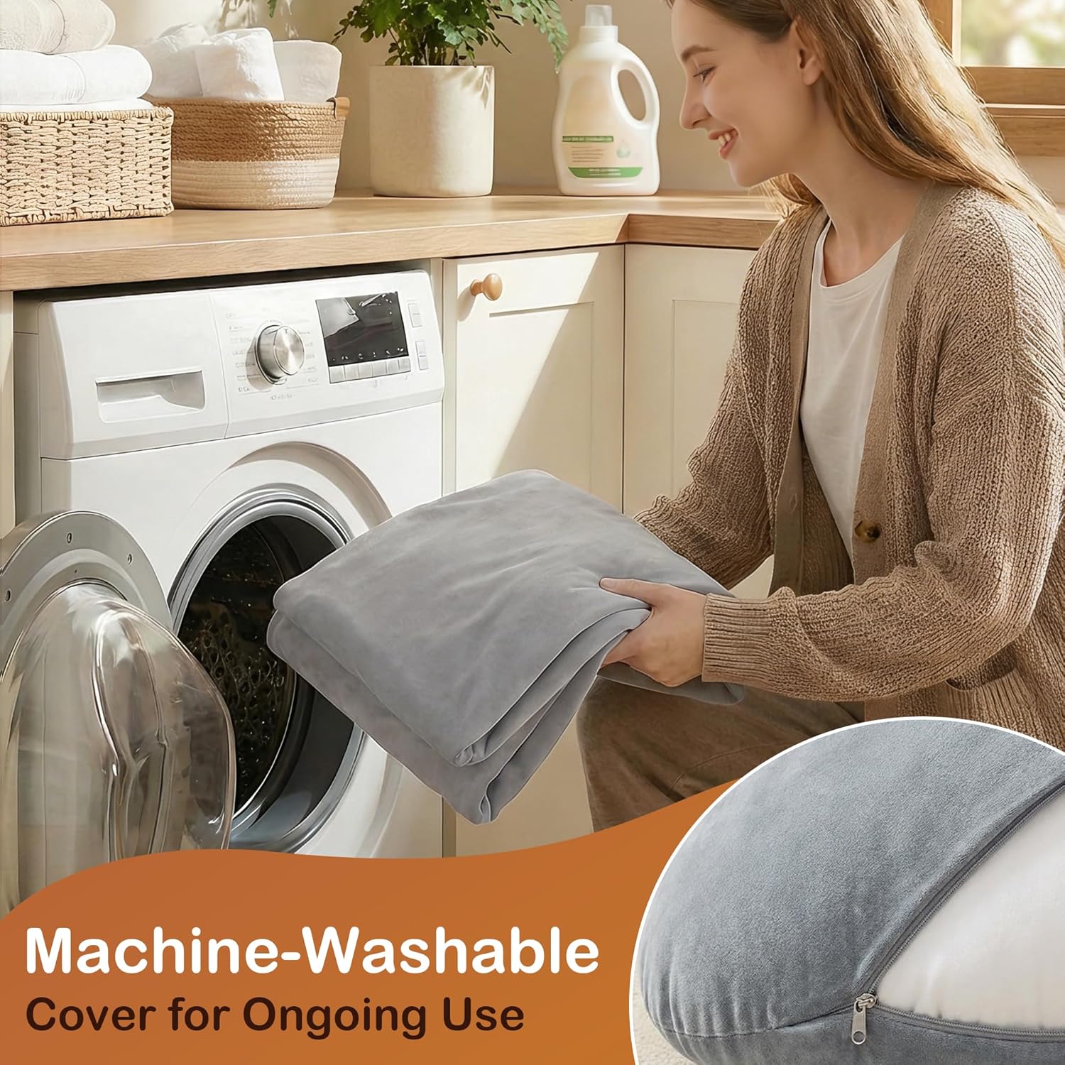 Codi Meditation Cushions Set of 2 – Large Round Floor Pillows for Adults with Removable Washable Cover, Soft and Supportive Floor Cushion for Yoga, Seating and Dog Bed, 32 inch - Grey