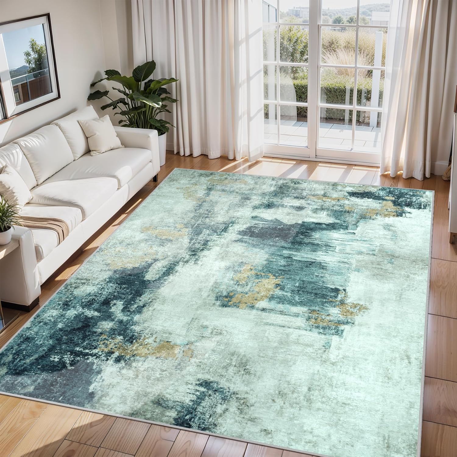 8x10 Area Rugs for Living Room Rug Washable: Abstract Large Rug for Dining Room Bedroom Carpet Non Slip 8 by 10 Indoor Modern Nursery Home Office Blue Grey
