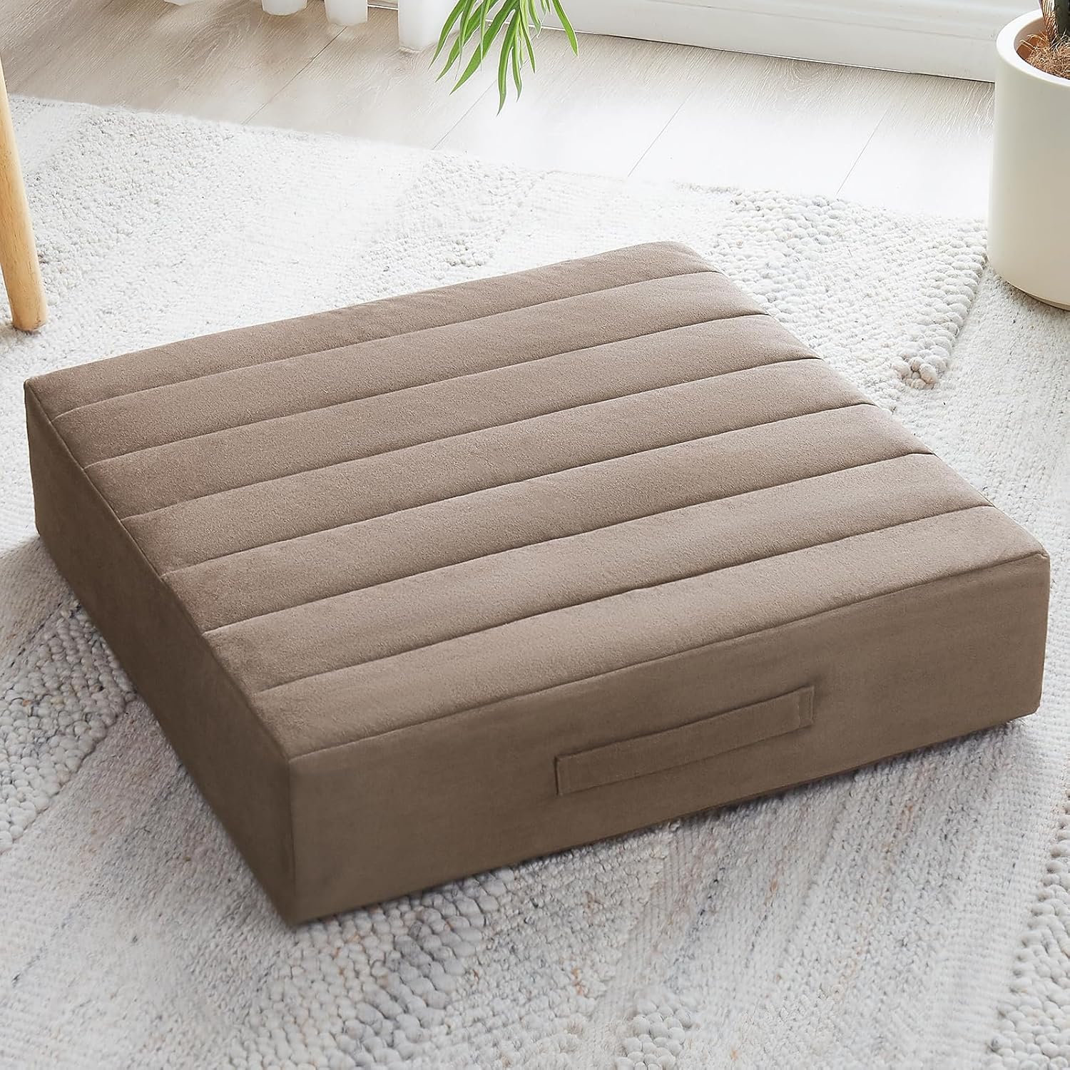 2 Pcs High Density Foam Floor Pillow - Upgraded Large Pillows Seating for Adults - Outdoor Floor Cushion with Soft Tufted Cover - Yoga Pillows for Sitting On Floor - 22 Inch Grey