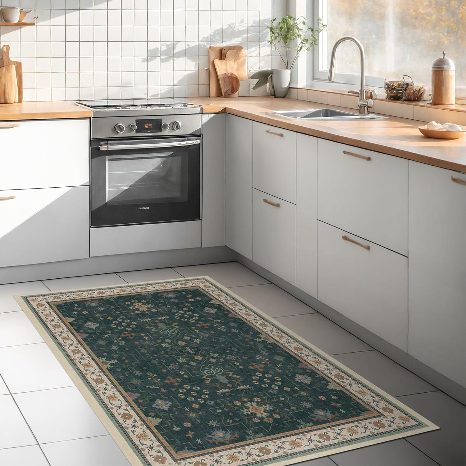 Black Farmhouse Washable 8x10 Area Rugs for Living Room, Bedroom, Dining Room Kitchen Table Rug for Under Table, Office, Dark Charcoal Tumble Stain Resistant Non-Slip Large Washable (8x10 Black/Multi)