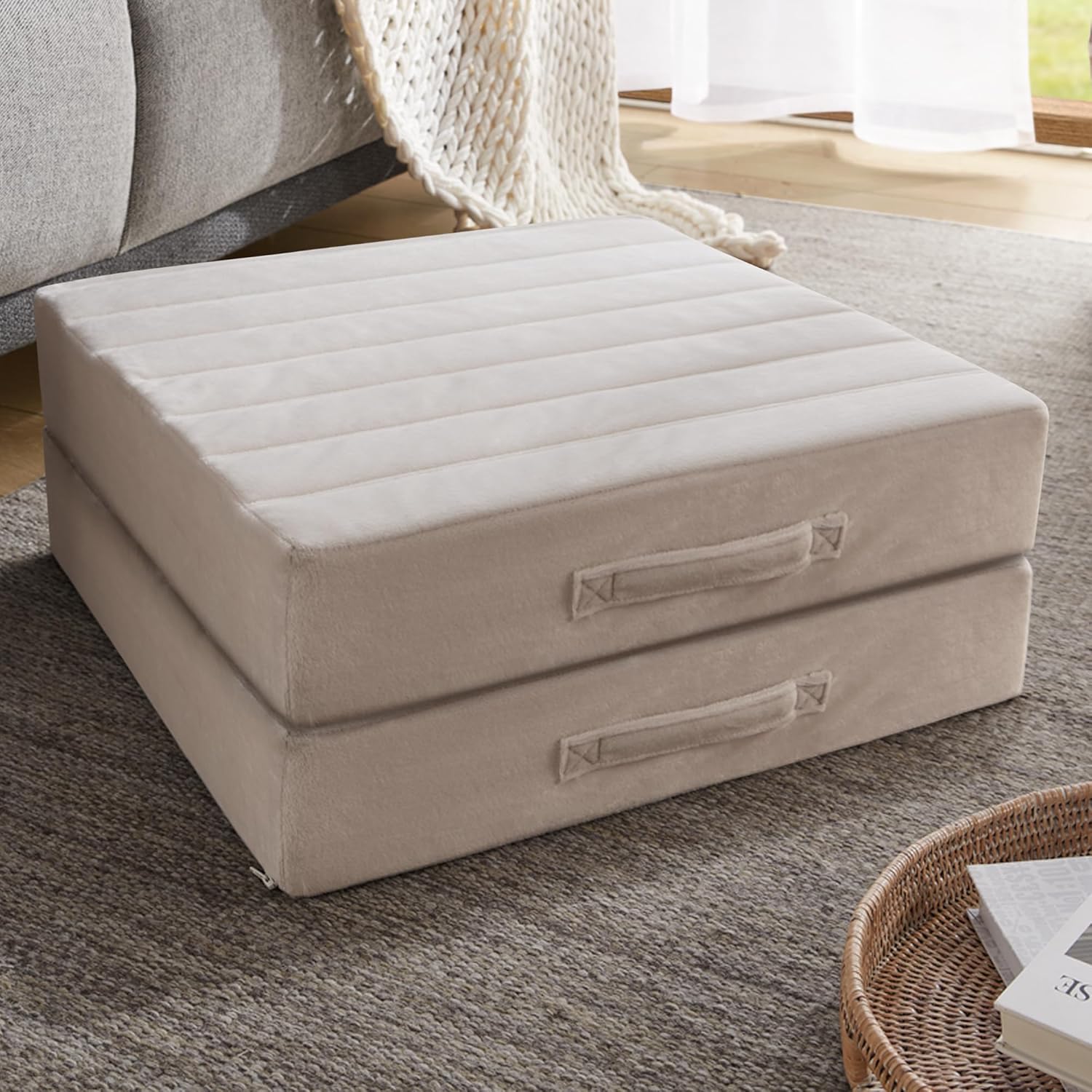 Codi High Density Foam Floor Pillow 2 Sets, 5" Thick Large Meditation Cushions Seating for Adults and Yoga Sitting, Washable Thick Couch Cushion with Soft Tufted Covers - 22 inch Coffee