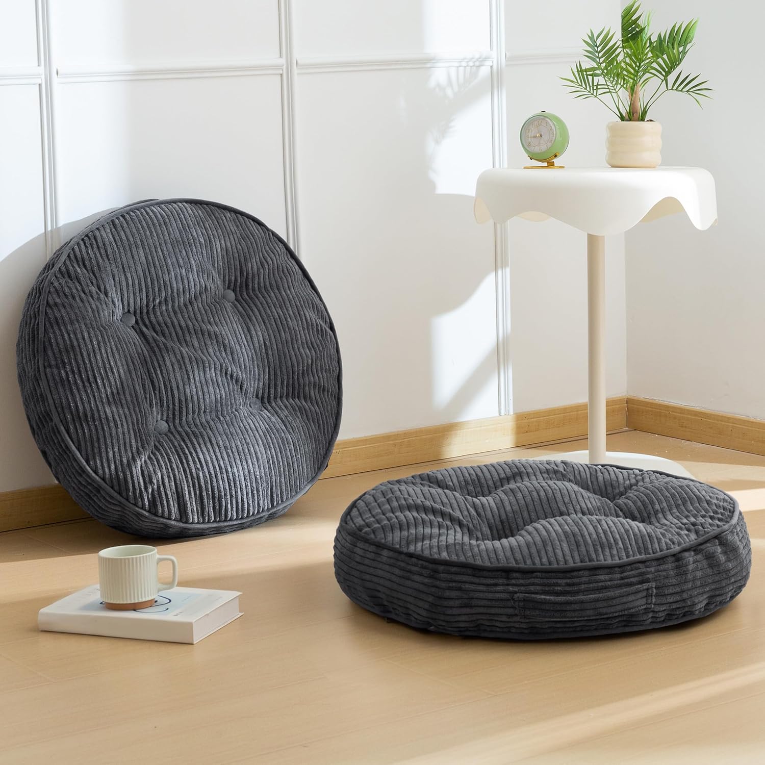 Washable Floor Pillow Cushion for Adults, Meditation Cushion Pillow, Large Square Floor Sitting, Removable Tufted Corduroy Cover, for Tatami Living Room or Yoga, 22x22 Inch, 2Pack, Machine Washable