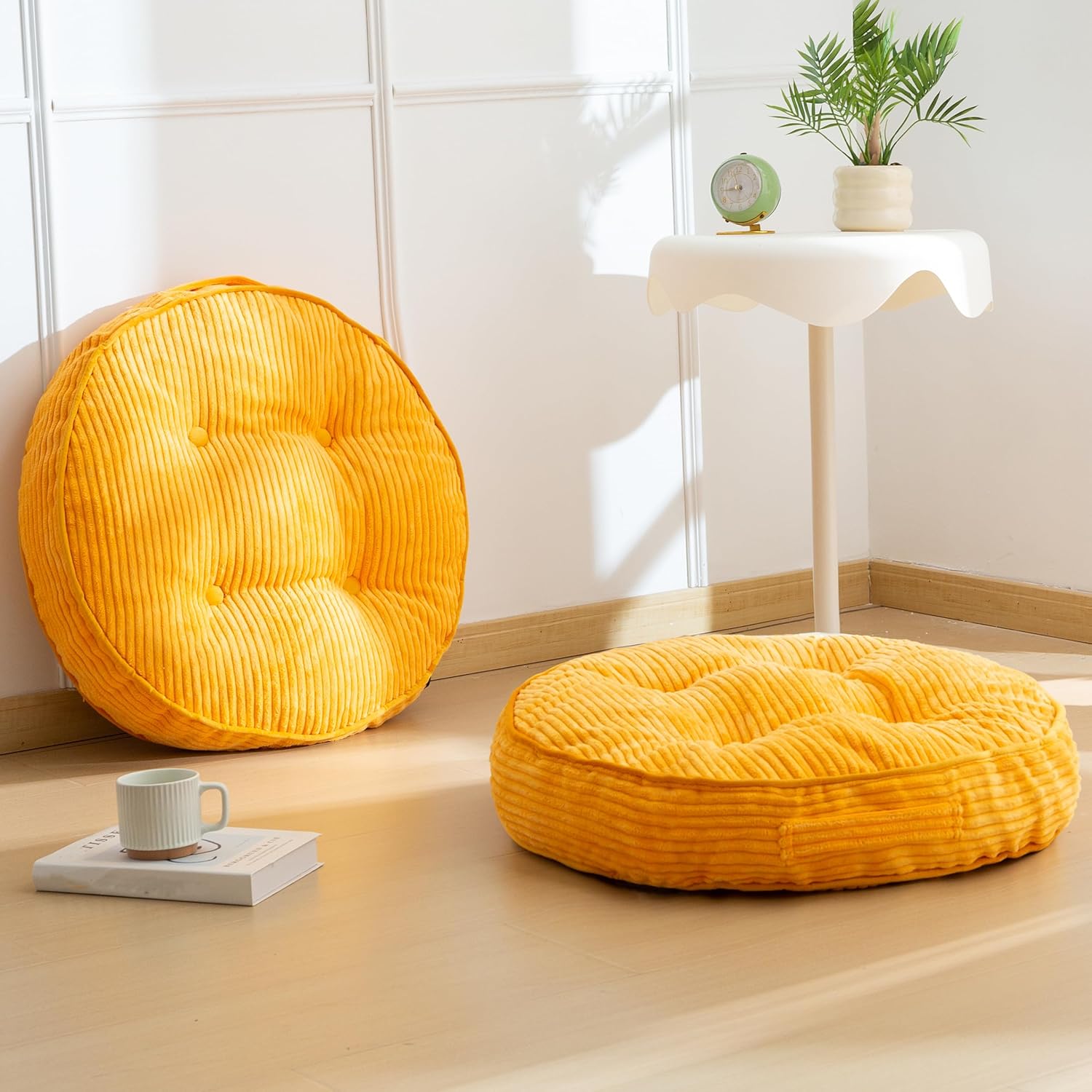 Washable Floor Pillow Cushion for Adults, Meditation Cushion Pillow, Large Square Floor Sitting, Removable Tufted Corduroy Cover, for Tatami Living Room or Yoga, 22x22 Inch, 2Pack, Machine Washable