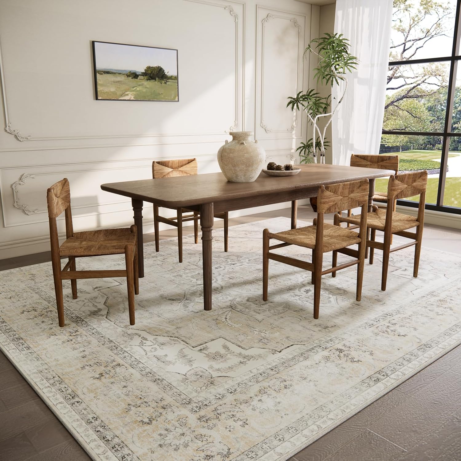 8x10 Area Rugs Washable Rug: Large Living Room Rug Stain Resistant Distressed Vintage Boho Carpet Non Slip Low Pile Faux Wool Soft Rugs for Bedroom Bedside Indoor Farmhouse Kids Playroom Dining Room