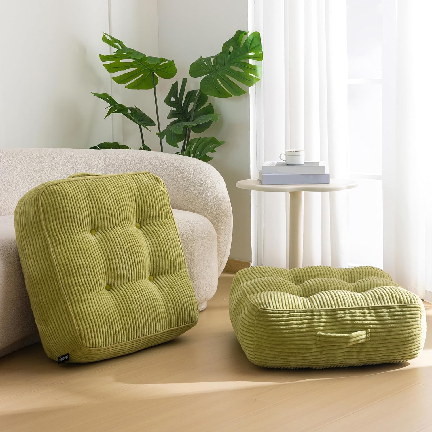 Washable Floor Pillow Cushion for Adults, Meditation Cushion Pillow, Large Square Floor Sitting, Removable Tufted Corduroy Cover, for Tatami Living Room or Yoga, 22x22 Inch, 2Pack, Machine Washable