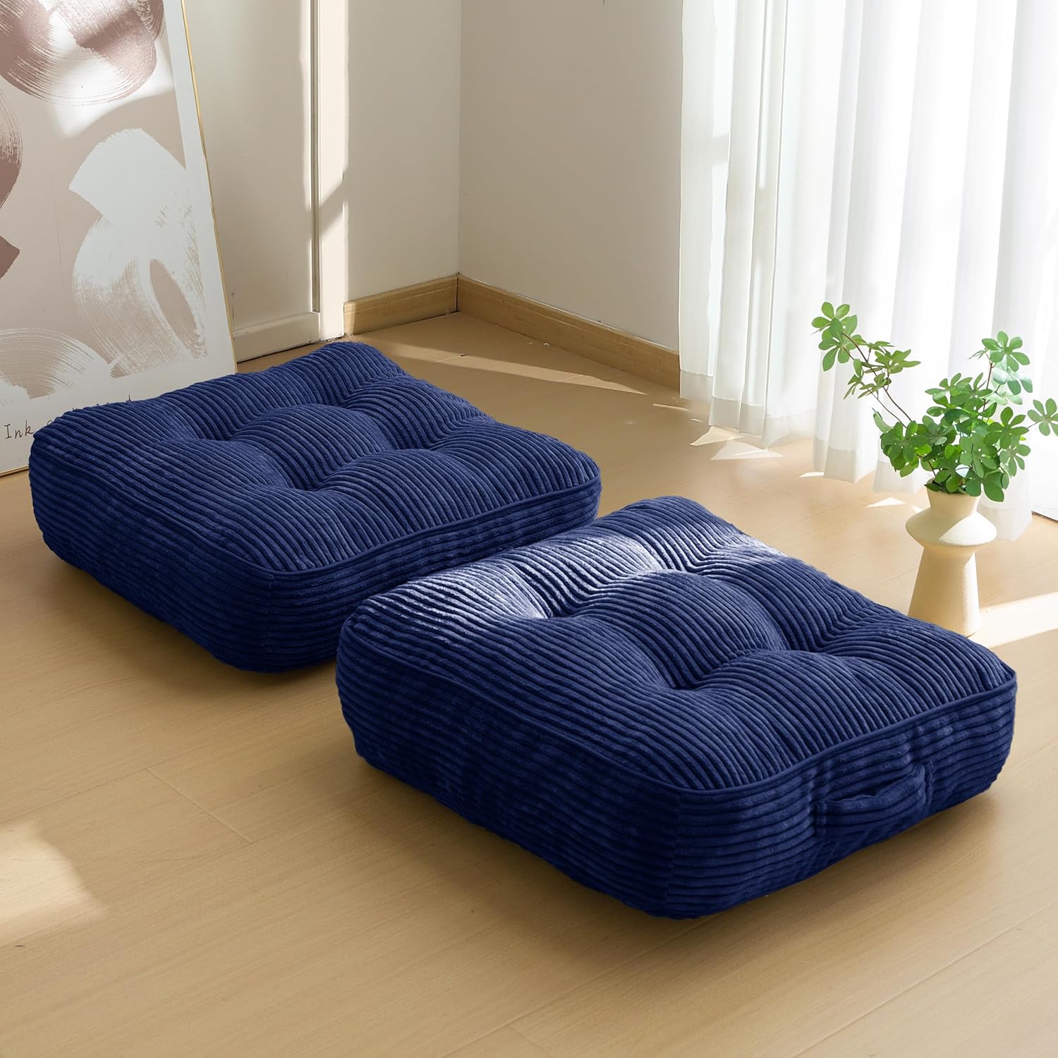 Washable Floor Pillow Cushion for Adults, Meditation Cushion Pillow, Large Square Floor Sitting, Removable Tufted Corduroy Cover, for Tatami Living Room or Yoga, 22x22 Inch, 2Pack, Machine Washable