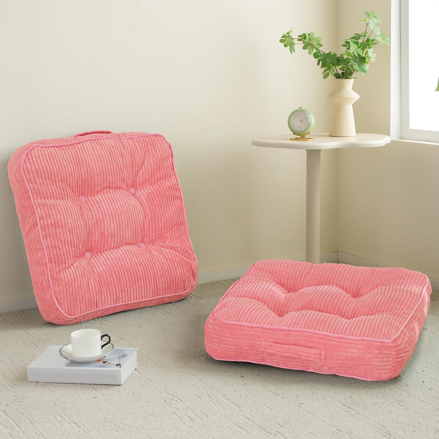Washable Floor Pillow Cushion for Adults, Meditation Cushion Pillow, Large Square Floor Sitting, Removable Tufted Corduroy Cover, for Tatami Living Room or Yoga, 22x22 Inch, 2Pack, Machine Washable