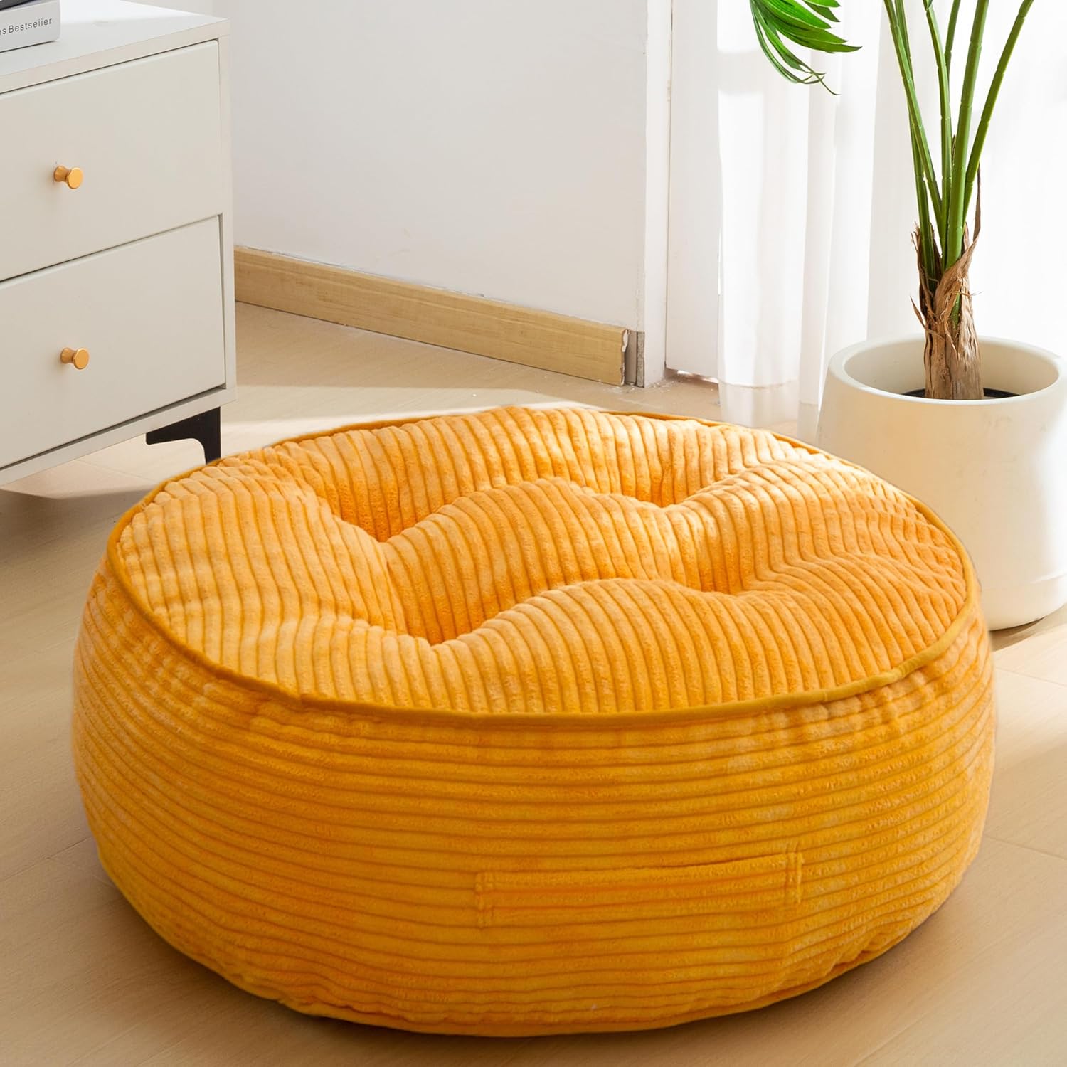 Washable Floor Pillow Cushion for Adults, Meditation Cushion Pillow, Large Square Floor Sitting, Removable Tufted Corduroy Cover, for Tatami Living Room or Yoga, 22x22 Inch, 2Pack, Machine Washable