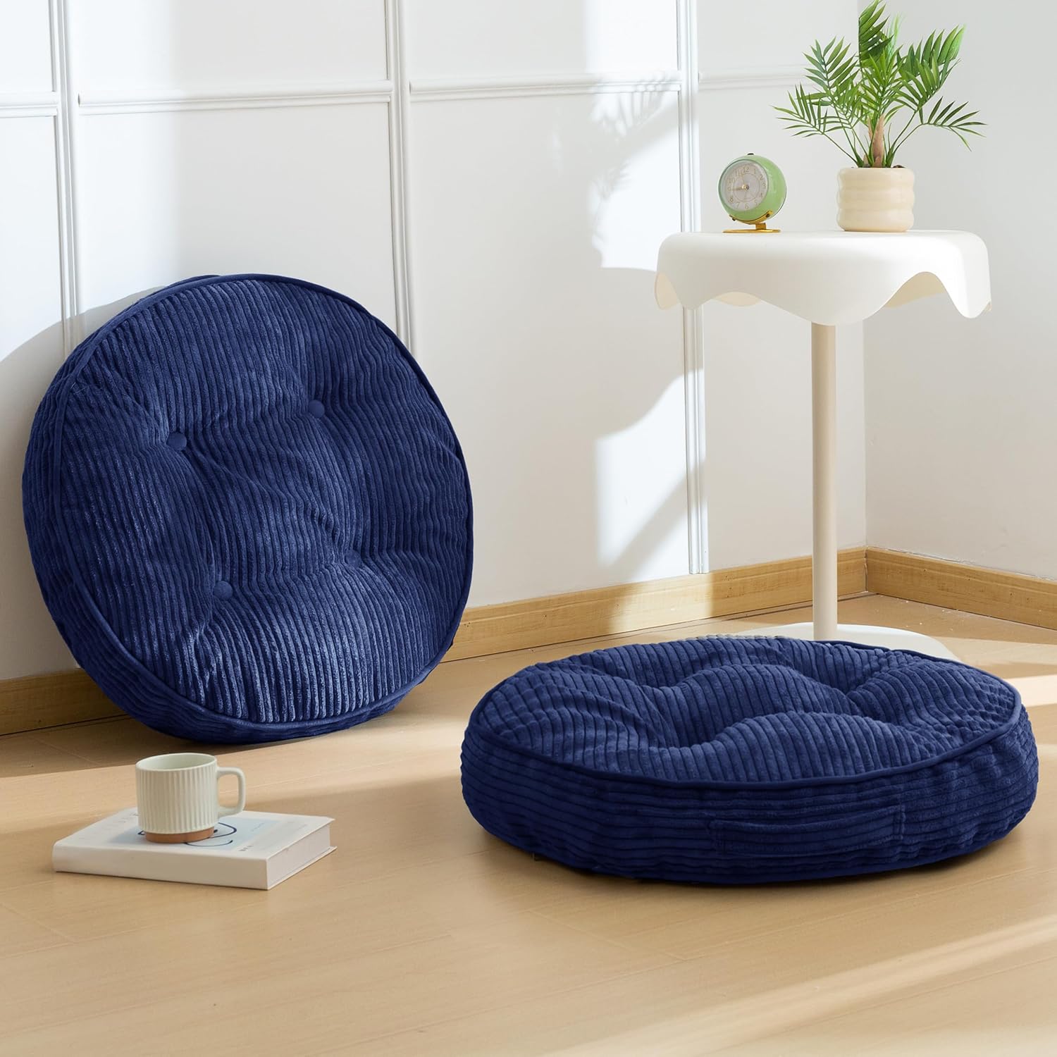 Washable Floor Pillow Cushion for Adults, Meditation Cushion Pillow, Large Square Floor Sitting, Removable Tufted Corduroy Cover, for Tatami Living Room or Yoga, 22x22 Inch, 2Pack, Machine Washable