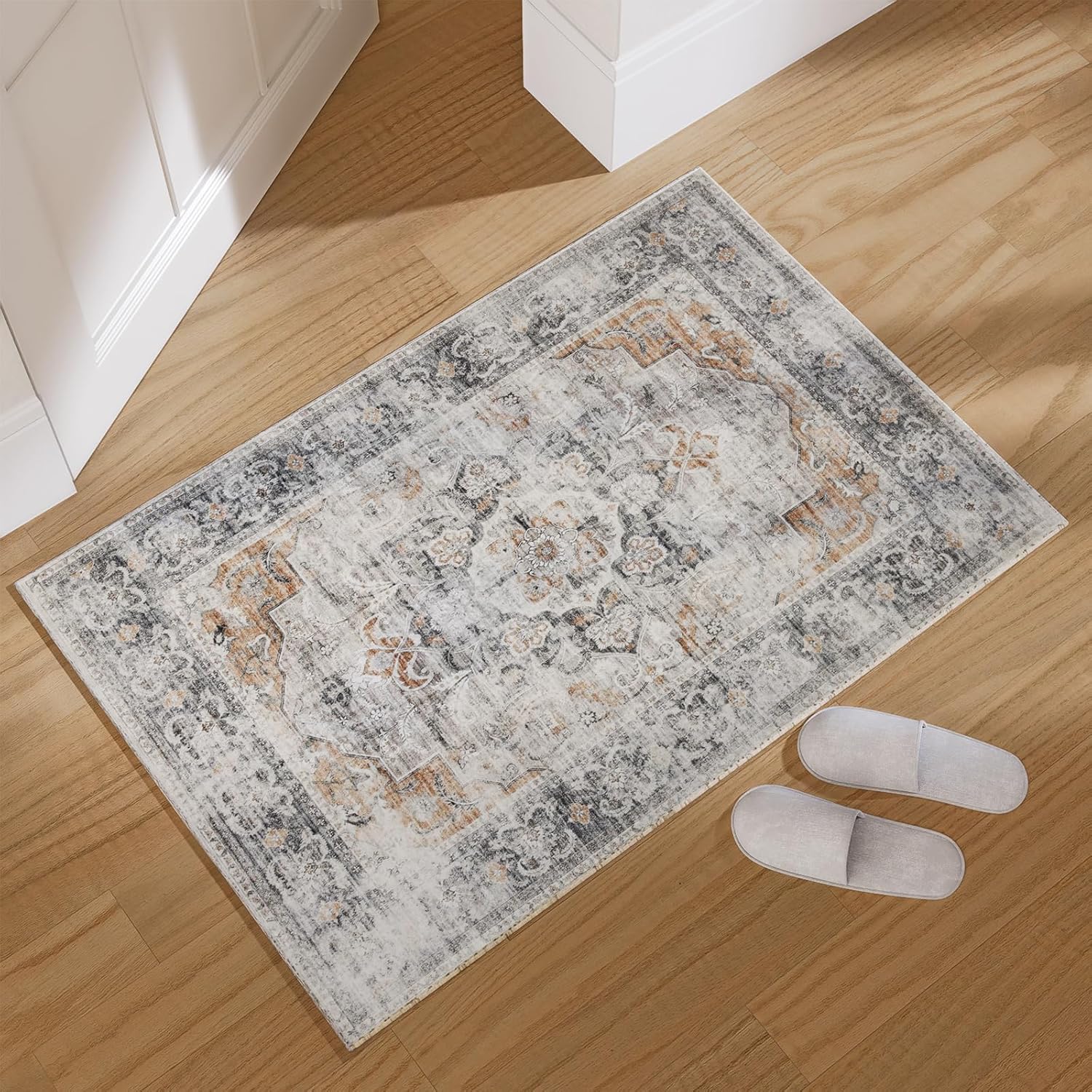 8x10 Area Rugs Washable Rug: Large Living Room Rug Stain Resistant Distressed Vintage Boho Carpet Non Slip Low Pile Faux Wool Soft Rugs for Bedroom Bedside Indoor Farmhouse Kids Playroom Dining Room