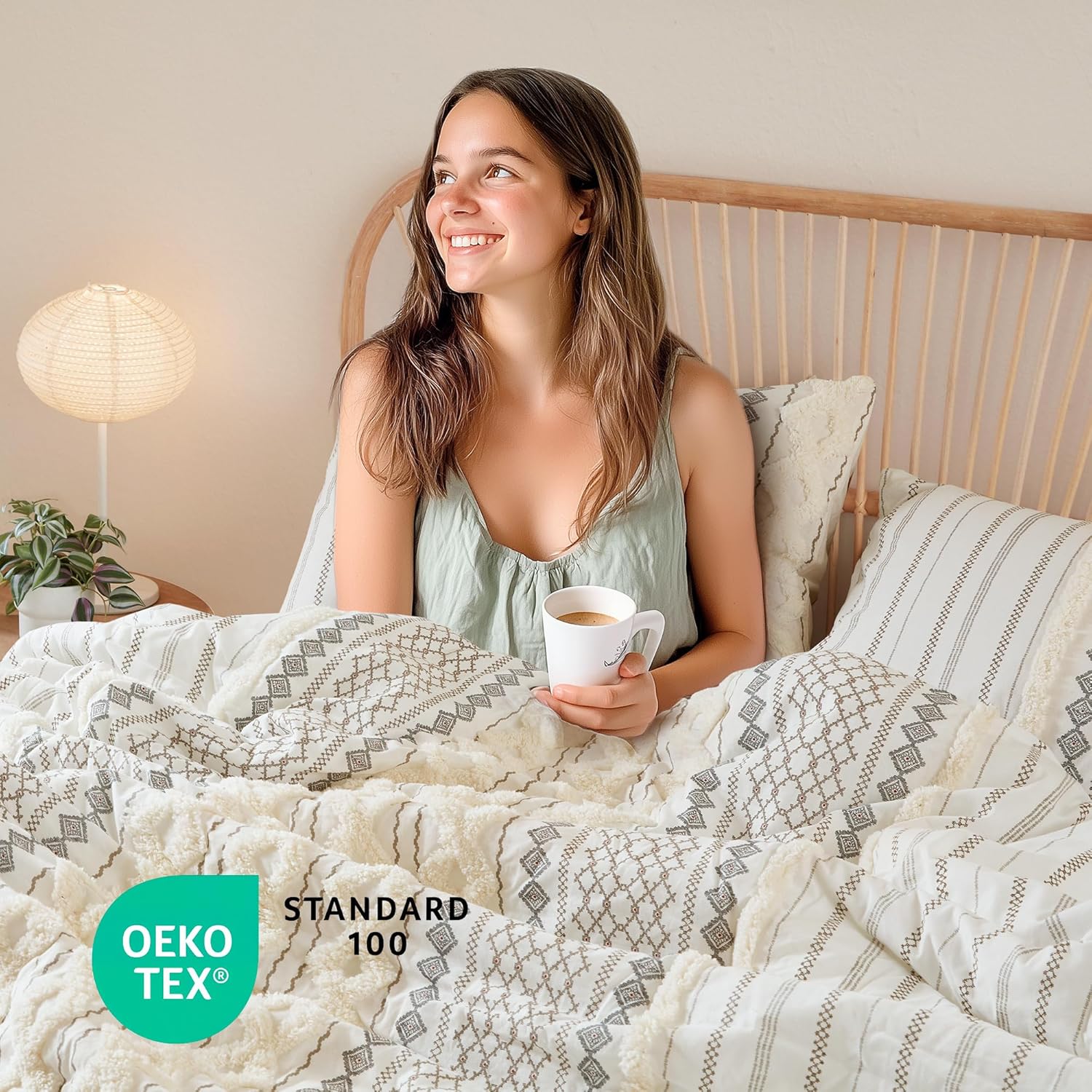 INK+IVY Comforter for King Size Bed, Chenille Tufted, Breathable Cotton Comforter Set King, All Season Modern Boho Comforter with Farmhouse Bedding Flare, 2 Matching Shams, King Ivory 3 Piece