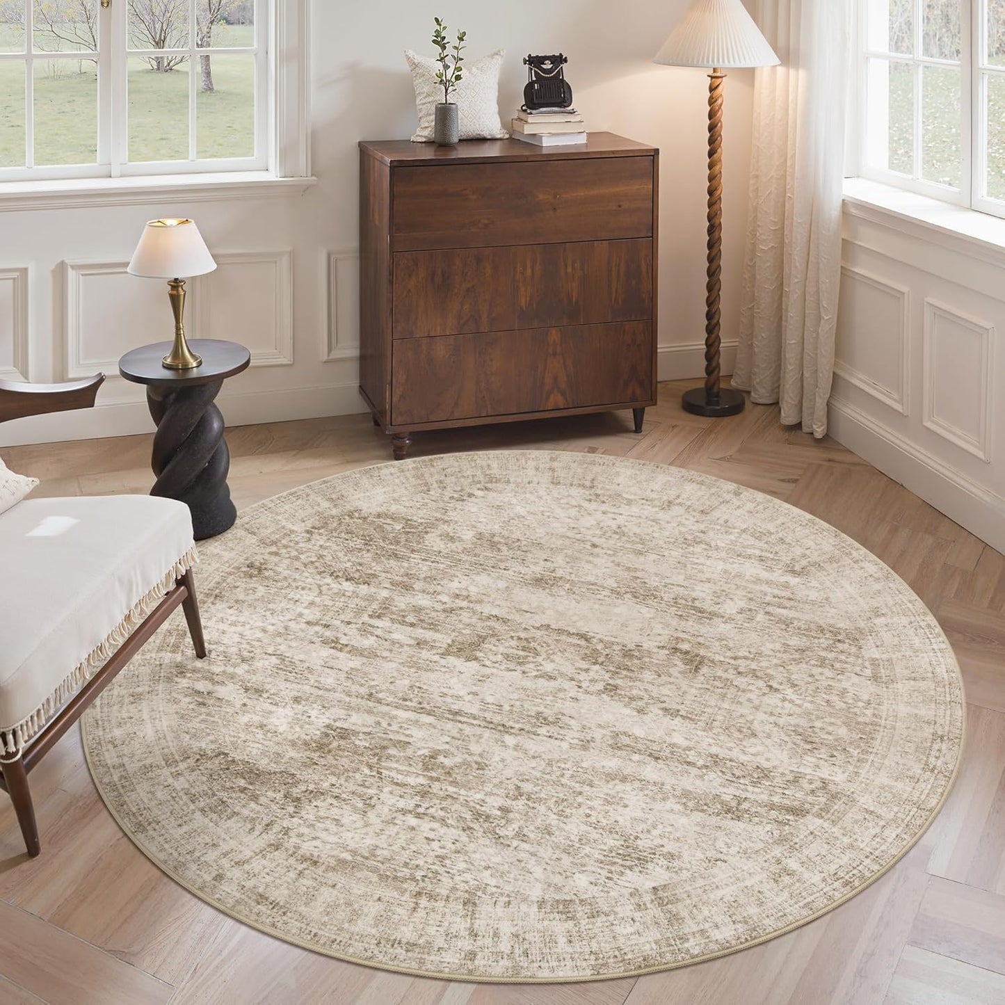 9x12 Area Rugs for Living Room, Non Slip Machine Washable Vintage Rugs, Low Pile Lightweight Large Rug for Bedroom, Dining Room, Home Office Beige