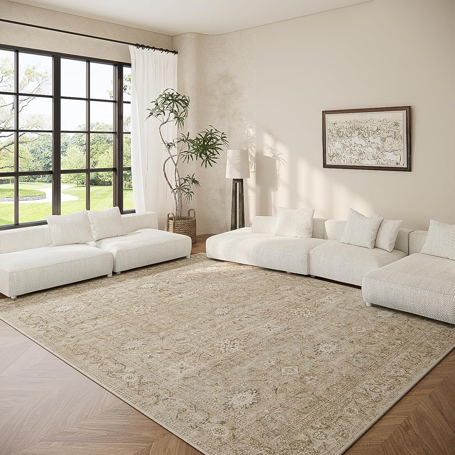 8x10 Area Rugs Washable Rug: Large Living Room Rug Stain Resistant Distressed Vintage Boho Carpet Non Slip Low Pile Faux Wool Soft Rugs for Bedroom Bedside Indoor Farmhouse Kids Playroom Dining Room