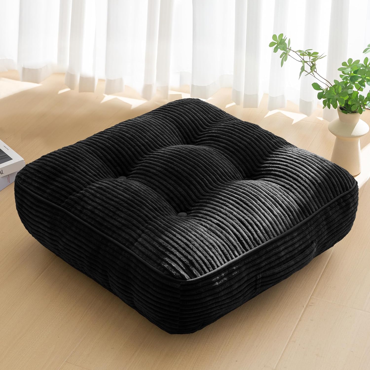 Washable Floor Pillow Cushion for Adults, Meditation Cushion Pillow, Large Square Floor Sitting, Removable Tufted Corduroy Cover, for Tatami Living Room or Yoga, 22x22 Inch, 2Pack, Machine Washable